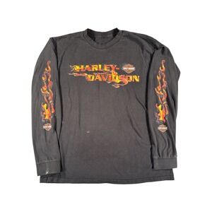 Harley-Davidson Shirt Mens XL Black Flame Graphic Long Sleeve Las Vegas Nevada